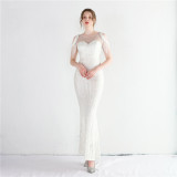 Women Symphony Sequin Strapless Short Sleeve Sequin Long Fishtail Evening Dress