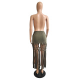 women's stylish solid color slim tassels skirt