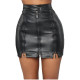 High Waist Bodycon Nightclub pu Leather Zip Patchwork Lace-Up Black Leather Skirt Short Skirt
