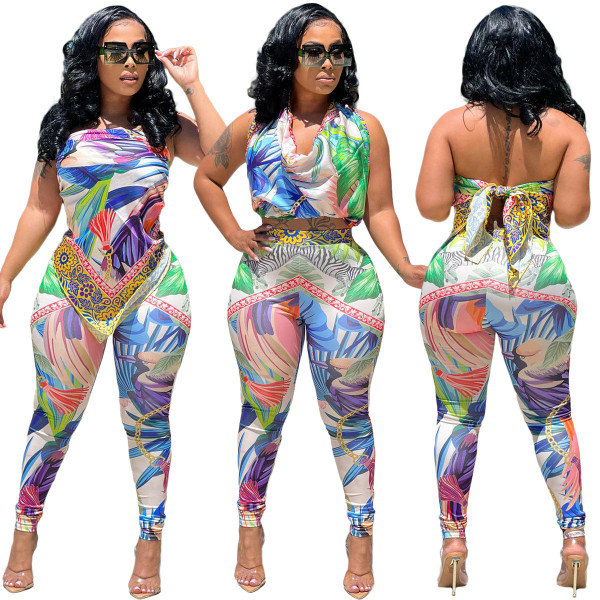 Women Fashion Multi-Purpose Printed Top + Pant Two-Piece Set