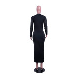Women's Sexy Long Sleeve Midi Beaded Dress