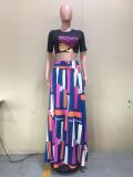 Summer Printed Top+Printed Swing Skirt Two-Piece Set
