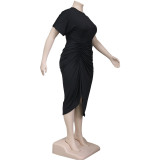 Plus Size Women Casual Bat Sleeves Crinkled Irregular Loose Dress