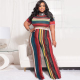 plus size fashion striped print fashion casual two piece plus size suit