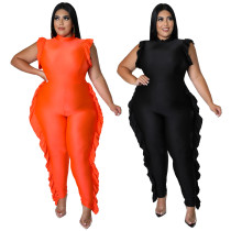 Sexy sleeveless solid color ruffle edge plus size jumpsuit sub