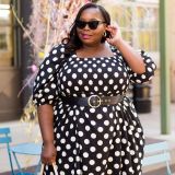 Plus Size Women Square Neck Career Print Dress