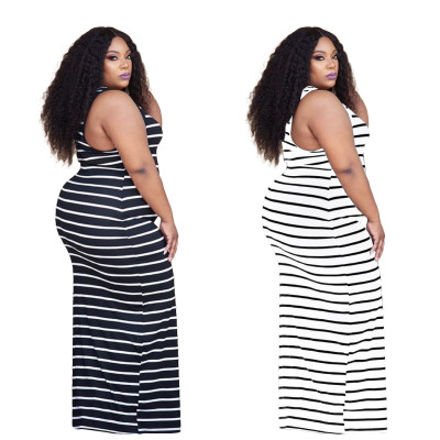 Plus Size Women Casual Striped Dress