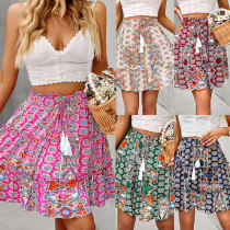 Bohemian Holidays Skirt Summer Print Flare Chic Mini Women Skirt