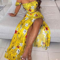 Women Summer Printed Top And Slit Dress Two-Piece Set