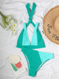 Colorblock Halter High Waist Sexy Bikini Two Pieces Swimsuit