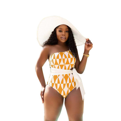 Summer Women Printed One Piece Swimsuit With Belt