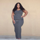 Plus Size Women Casual Striped Dress