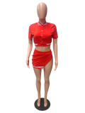 Summer coat top button split skirt two-piece set