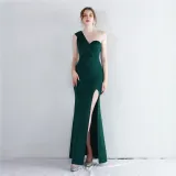 Women Fitted One Shoulder Long Mermaid Dress Exhibition Evening Dress