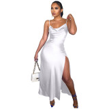 Solid Slip Glossy Slit Dress