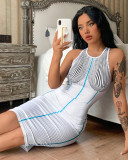 Women Summer Striped Print Sleeveless Bodycon Dress