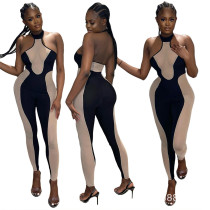 Women's Summer Sleeveless Mesh Patchwork Backless Jumpsuit