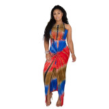Sexy Colorful Tie Dye Print Fashion Knotted Slit Casual Dress