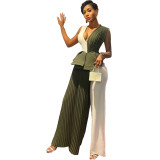 Fashion ruffled pleated patchwork jumpsuit