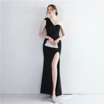Women Fitted One Shoulder Long Mermaid Dress Exhibition Evening Dress