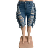Summer ripped side fringe plus size women's jeans
