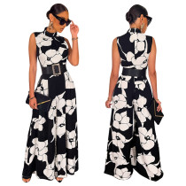 Women's Sexy Sleeveless Printed Wide Leg Pants Jumpsuit