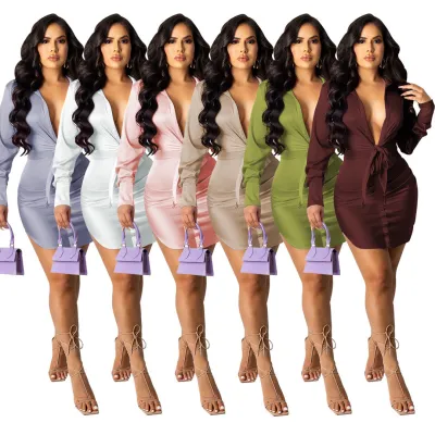 Women's Cute Chic Shiny Lace-Up Shirt Dress