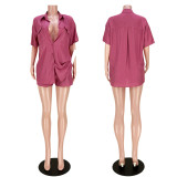 Women's Nightclub Fashion Casual Button Pocket Shirt Lace-Up Pant Set