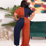 Plus Size Women Contrast Knitting Top And Pant Casual Two Piece Set