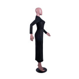 Women's Sexy Long Sleeve Midi Beaded Dress
