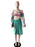 Women's Summer Casual Off Shoulder Sling Print Two Piece Set