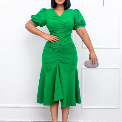 Women Summer Elegant Short Sleeve Midi Dress