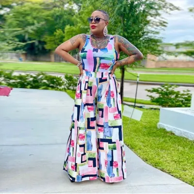 Women's Summer Leeter Print Sleeveless Wide Leg Casual Jumpsuit