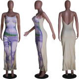 Womens Sexy Print Backless Strap Dress