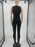 Women Casual Solid Hollow Out Deep V Sleeveless Jumpsuit