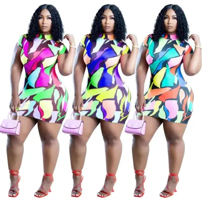 Fashion Casual Women Positioning Print Bodycon Dress