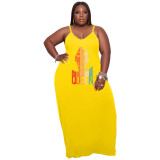 Plus Size Women Casual Straps Loose Sleeveless Queen printed Dress