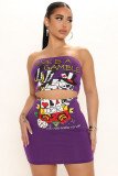 Women's nightclub clothes sexy strapless wrap chest positioning printing two-piece skirt set
