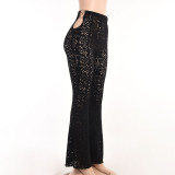 Textured Fabric See-Through Flared Pants Summer Sexy Chic Pants Women