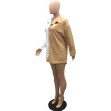 Ladies Nightclub Fashion Sexy Cardigan Loose Contrast Color Chic Career Shirt Long Sleeve Suit