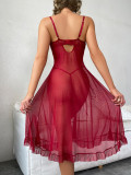 Sexy lace Straps nightdress sexy clothing mesh See-Through suspender Slit Dress