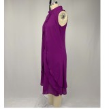 Plus Size Solid Turtleneck Sleeveless Casual Swing Career Dress