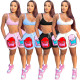 Women's Fashion Casual Skull Print Sports Two Piece Shorts Set with Pockets