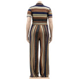 plus size fashion striped print fashion casual two piece plus size suit