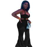 plus size solid color strapless two-piece set