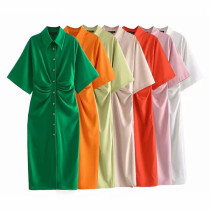 Women's Ruched Turndown Collar Shirt Dress Women