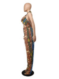 Plus Size Women's Leopard Print Fashion Halter Tank Loose Pants Two Piece Set