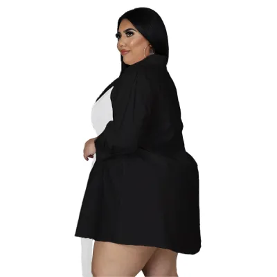 Solid patchwork lace-up plus size loose shirt dress