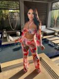 Women's Sexy Sheer Print Halter Off Shoulder Straight Pants Two Piece Set Women's Clothing