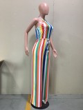 Sexy Colorful Stripes Sleeveless Jumpsuit